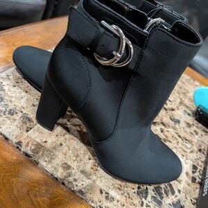 Black Ankle Boots with Silver Buckle